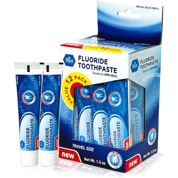Med Pride Fluoride Toothpaste Mint Flavor for Adults, 12 pack 1.5 oz Paste Tubes, Travel Size Toothpaste, Vegan