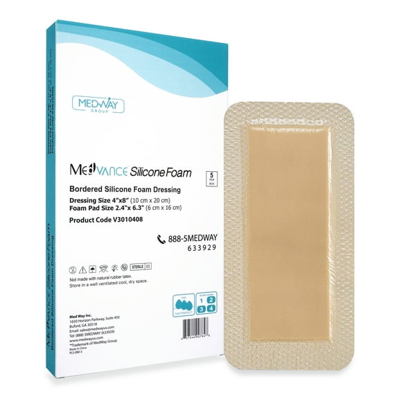 MedVance Bordered Silicone Adhesive Foam Dressing, 4"X8" (2.4"x 6.4" Pad); 5 pcs/box