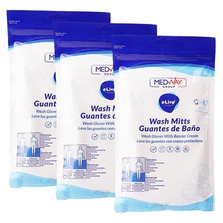 MedVance Rinse Free Wash Mitts, Cleaning Wipes for Adults, Microwaveable, White, 3 Pack