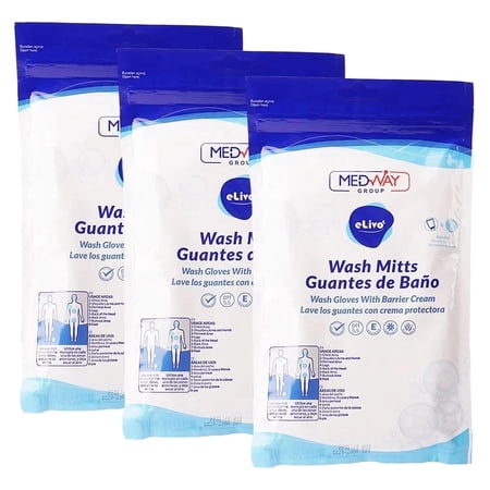 MedVance Rinse Free Wash Mitts, Cleaning Wipes for Adults, Microwaveable, White, 3 Pack