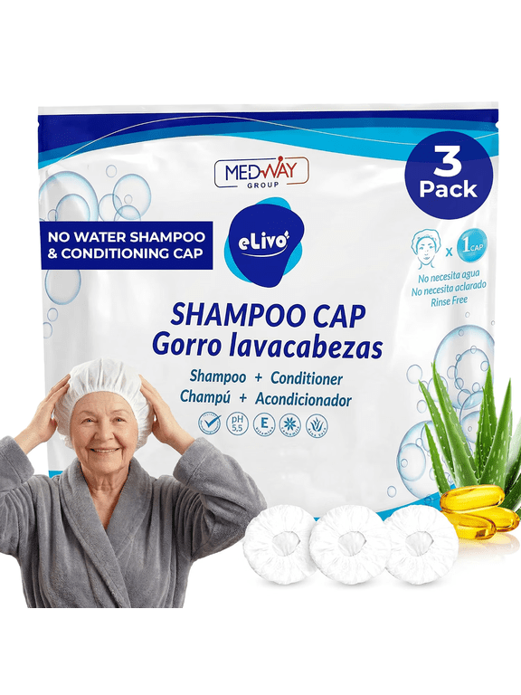 No Rinse Shampoo Caps with Conditioner, Waterless Hair Wash Cap, 3 Pack