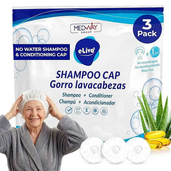MedVance No Rinse Shampoo Caps with Conditioner, Waterless Hair Wash Cap, 3 Pack