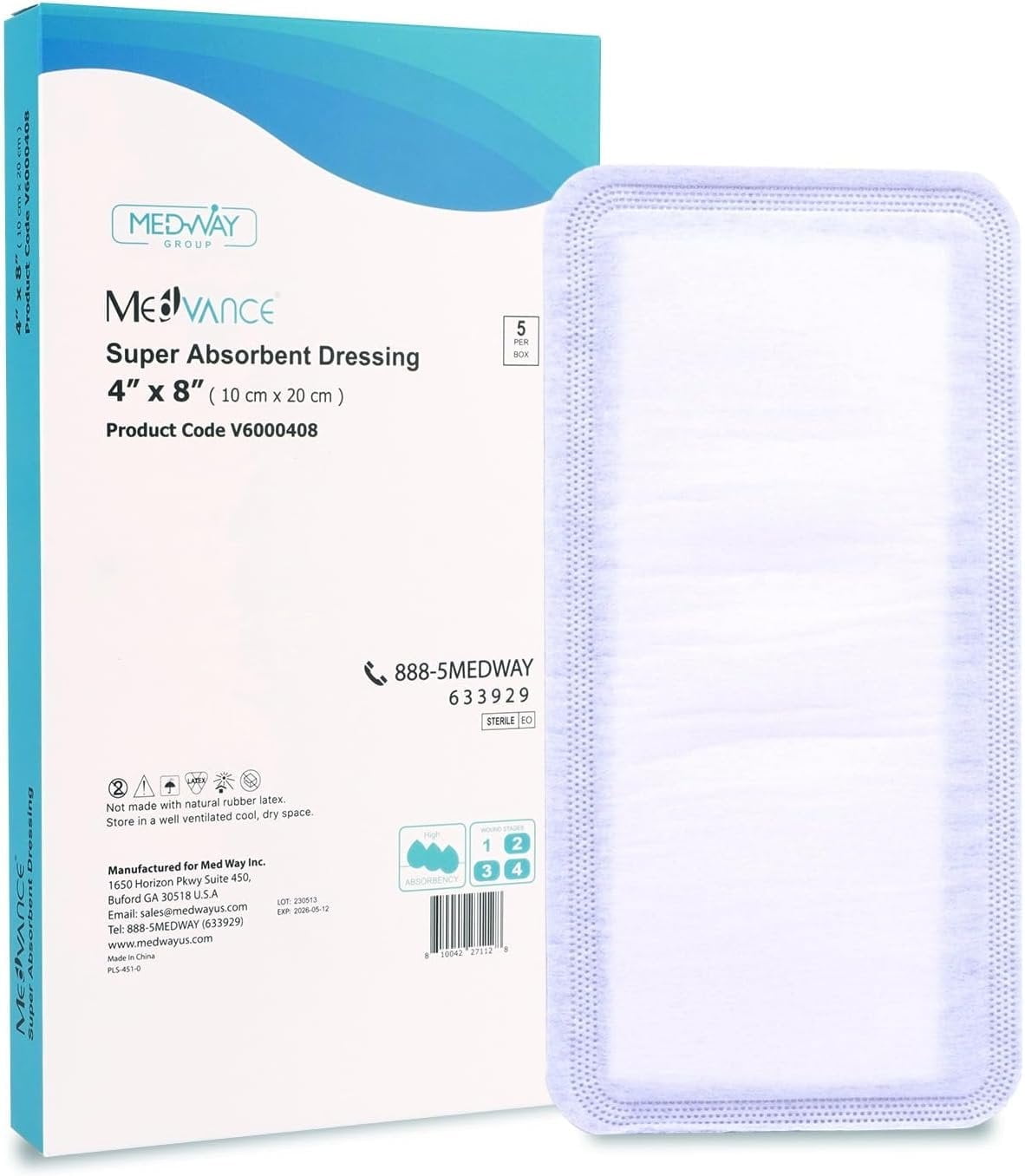 MedVance Super Absorbent Dressing, NonAdhesive Pads for Wound Care, Pressure Ulcers & 1st/2nd