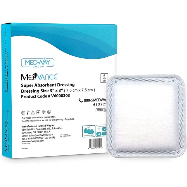 MedVance Super Absorbent Dressing, NonAdhesive Pads for Wound Care (3