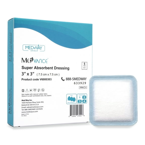 MedVance Super Absorbent Dressing, Non-Adhesive Pads for Wound Care (3"x3" Bandage, 1.75"x1.75" Absorbent Pad)