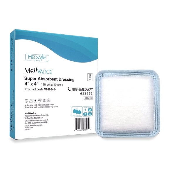 MedVance Super Absorbent Dressing, Non-Adhesive Pads for Wound Care (4"x4" Bandage, 2.75"x2.75" Absorbent Pad)