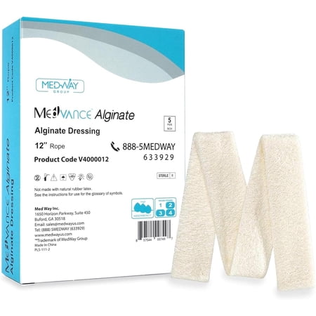 MedVance Calcium Alginate Dressing 12" Rope, Sterile & Waterproof, Box of 5