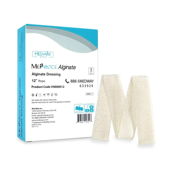 MedVance TM Alginate - Calcium Alginate Dressing, 12" Rope, Box of 5 dressings