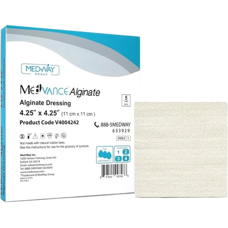 MedVance Calcium Alginate Wound Dressing for Moderate to Heavy Exuding Wounds, 5 Dressings