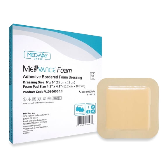 MedVance TM Foam – Bordered Adhesive Hydrophilic Foam Dressing (6x6 Inch) 10 Pack