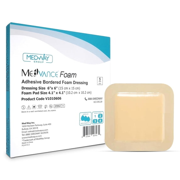 Medvance Waterproof Adhesive Bordered Foam Dressing, 6"x6", Box of 5