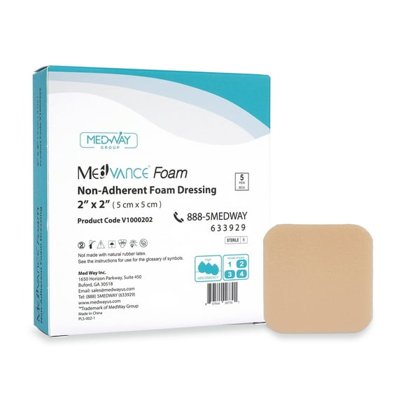 MedVance TM Foam - Waterproof Non-Adhesive Hydrophilic Foam Dressing 2"X 2" Box of 5 dressings