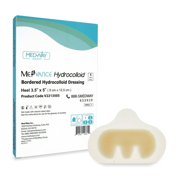 MedVance TM Hydrocolloid - Bordered Hydrocolloid Adhesive Dressing, Heel/Elbow, 3.5"x5", Box of 5 dressings