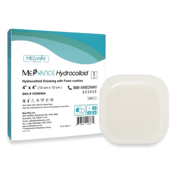 MedVance TM Hydrocolloid - Bordered Hydrocolloid Adhesive Dressing with Foam Cushion 4"X 4" Box of 5 dressings