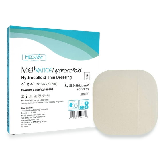 MedVance TM Hydrocolloid - Hydrocolloid Adhesive Thin Dressing, 4"x4", Box of 5 dressings"