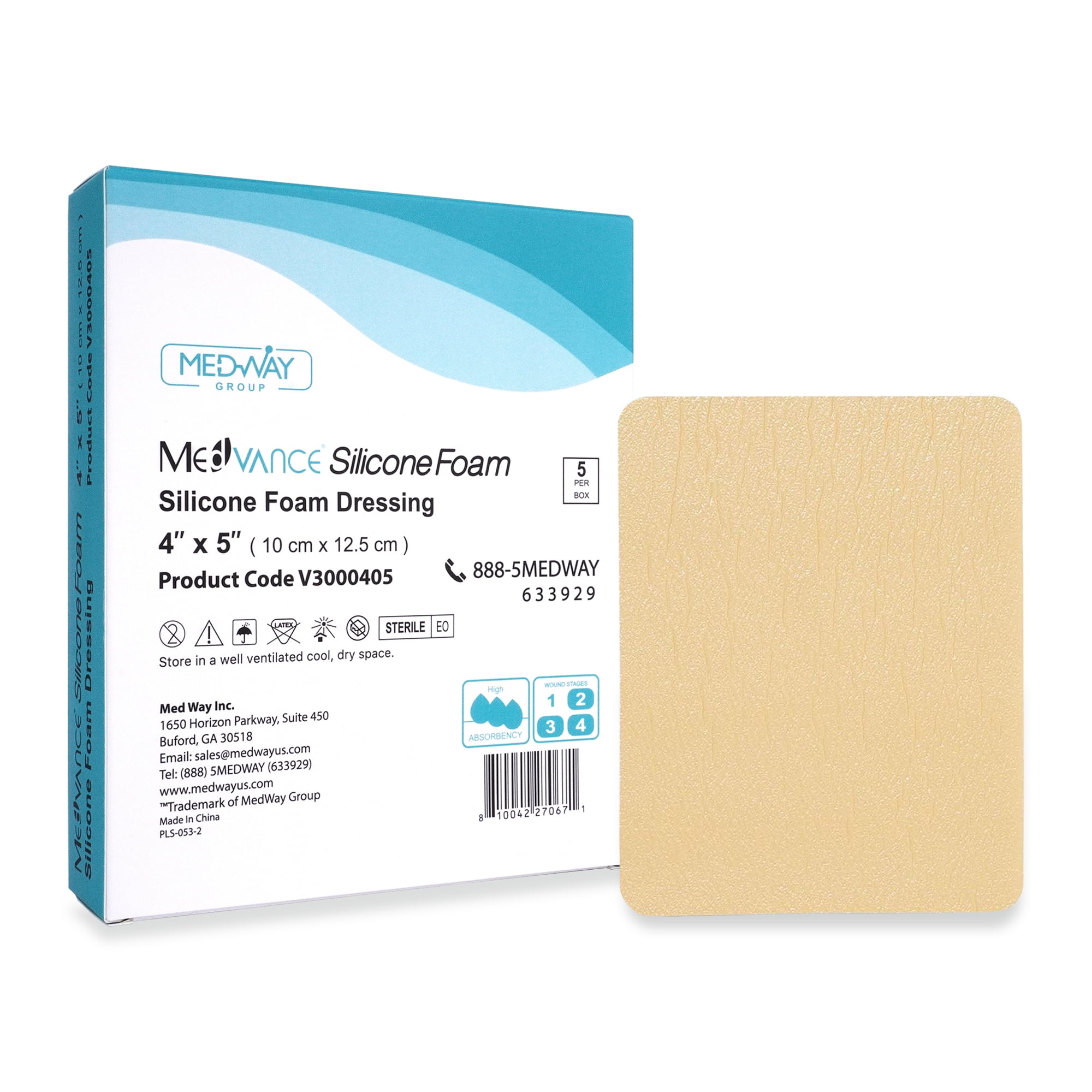 MedVance TM Silicone - Silicone Adhesive Foam Absorbent Dressing, 4"X 5" Box of 5 dressings
