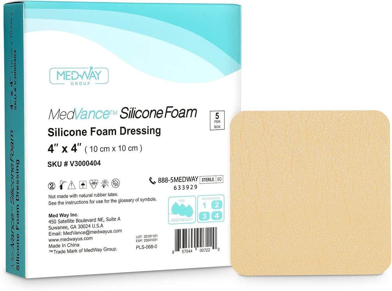 MedVance TM Silicone Silicone Adhesive Foam Absorbent Dressing, 4"x4