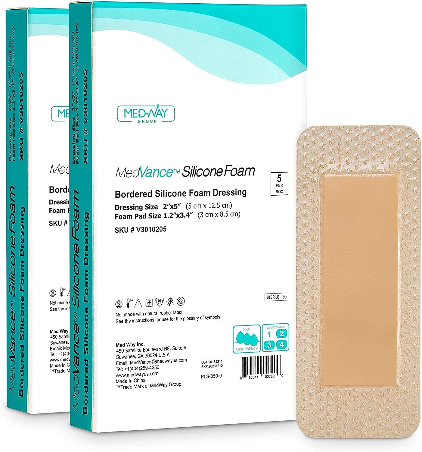 MedVanceTM Silicone Bordered Silicone Adhesive Foam Dressing, 2"x5
