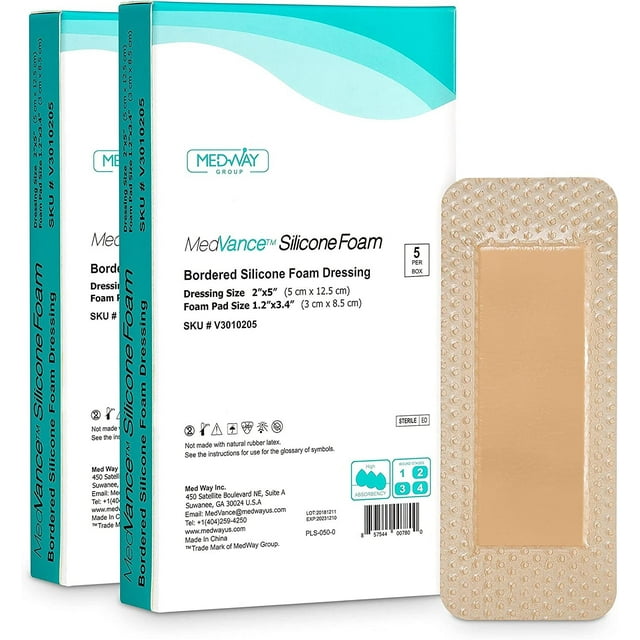 MedVanceTM Silicone Bordered Silicone Adhesive Foam Dressing, 2"x5