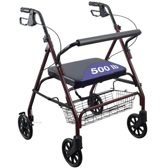 MedaCure Bariatric Steel Rollator Walker with Seat Height Adjustable Walkers for Seniors, Hand Grips, and Padded Seat 500 lb Weight Capacity