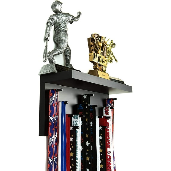 Medal Awards Rack Premier Display Medal and Trophy Shelf – Black, 12"