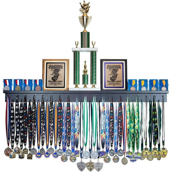 Medal Awards Rack Premier Medal Display Rack for Trophies & Medals 37 Hangers 48" x 5" x 3.5", Black