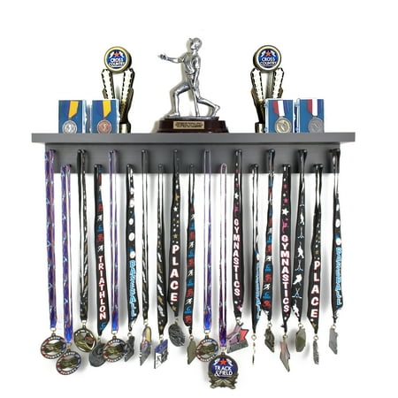 Medal Awards Rack Trophy Shelf and Award Display Rack (24" Black) Medal Hanger with Shelf