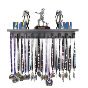 Medal Awards Rack Trophy Shelf and Award Display Rack (24" Black) Medal Hanger with Shelf