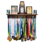 Medal Awards Rack Trophy Shelf and Award Display Rack 24 Walnut Medal Hanger with Shelf