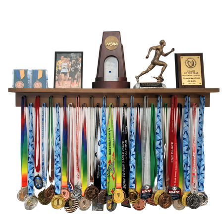 Medal Awards Rack Trophy Shelf and Award Display Rack (36" Walnut) Medal Hanger with Shelf
