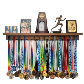 Medal Awards Rack Trophy Shelf and Award Display Rack (36" Walnut) Medal Hanger with Shelf