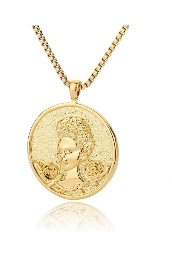 Medal Coin Medal Kahlo Artist Necklace,Coin Medallion Necklace for Women