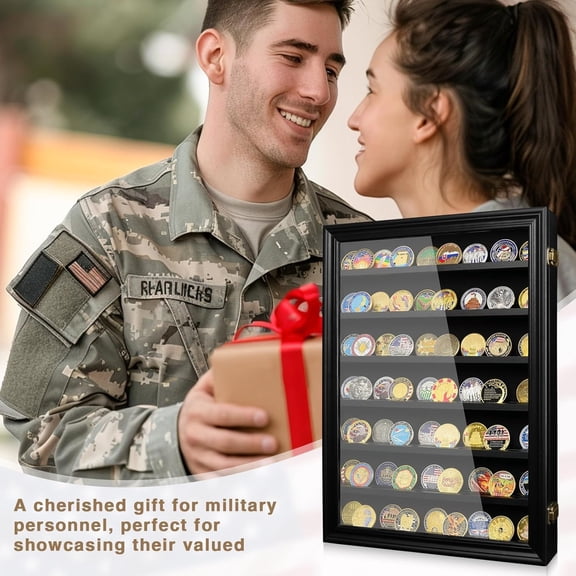 Medal Display Cabinet Shadow Box with Removable Shelves, Tabletop or Wall Mountable Black