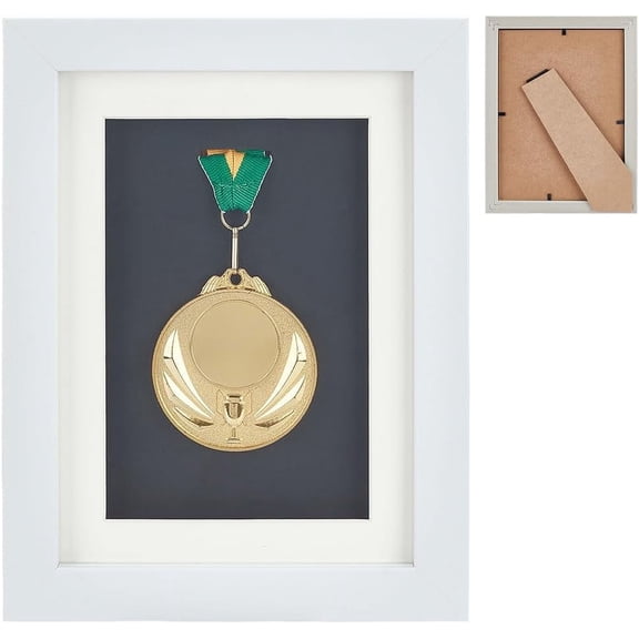 Medal Display Frame 6x8inch Single Wooden White Medal Display Stand Photo Frame Display Stand Medal Holder Frame Medal Display Case Badge Box Frame for All Athletes White