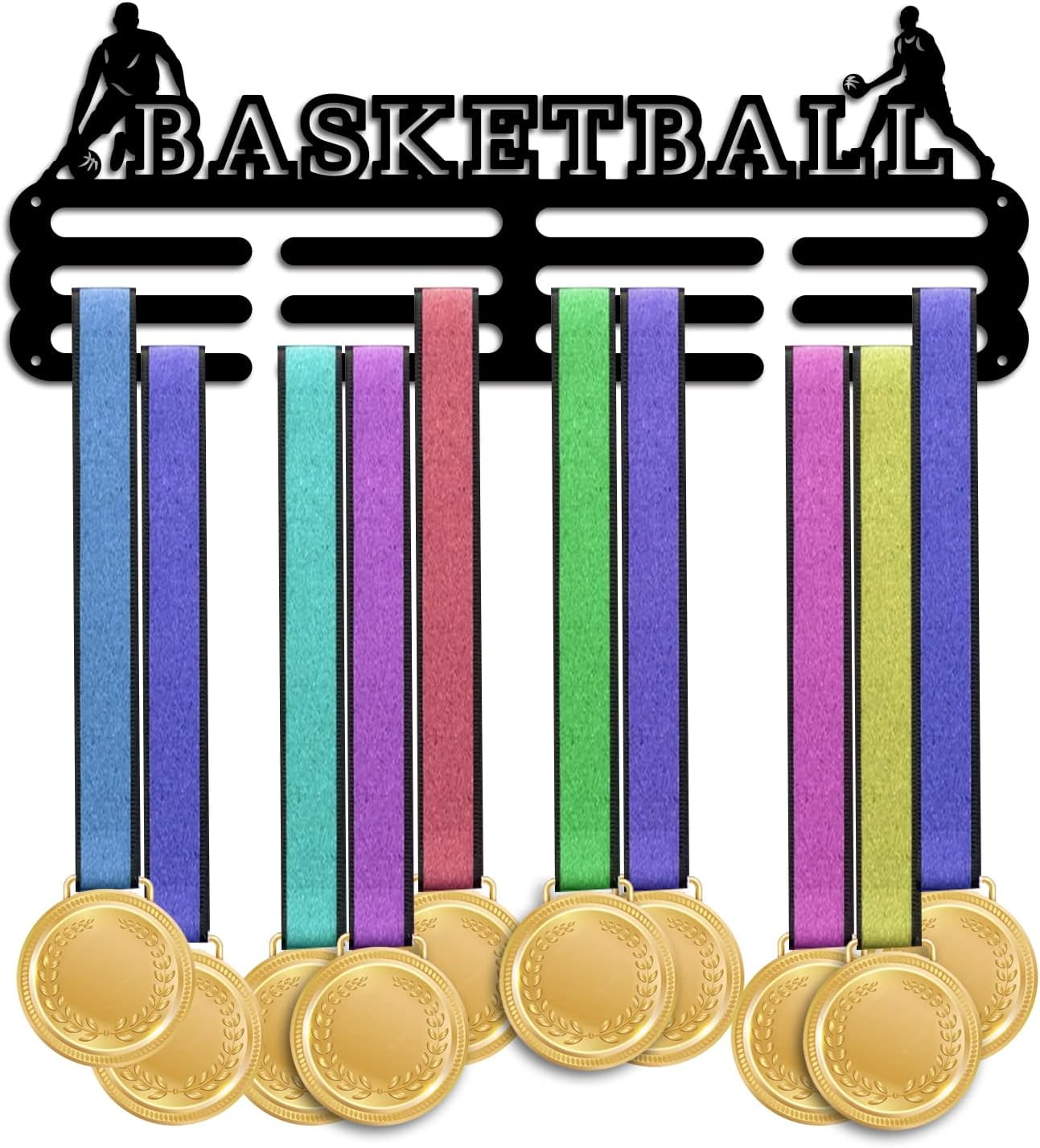 Medal Display Hanger Holder Basketball Medal Holder 15.7” Awards Ribbon Hanger Medal Display Wall Rack Sports Medal Hanger Display for Sports Athletes Basketball Awards Cheer