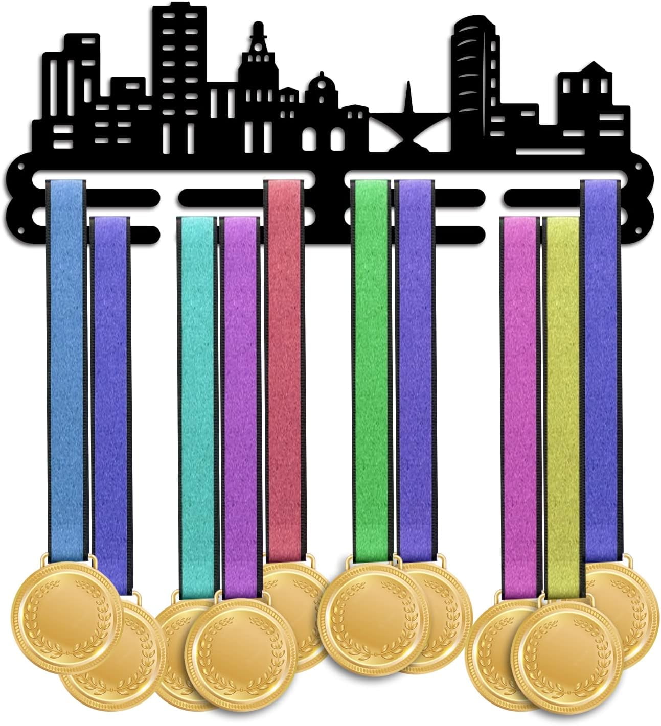 Medal Display Hanger Holder City Silhouette Medal Holder 15.7” Awards Ribbon Hanger Medal Display Wall Rack Sports Medal Hanger Display for Sports Marathon Athletes Awards Cheer DIYDIY