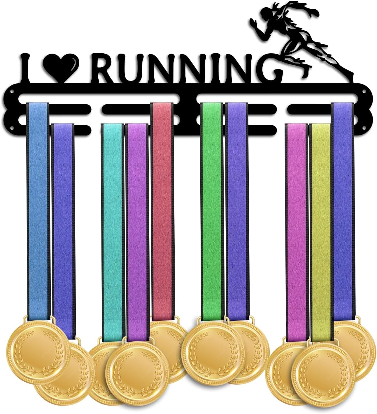 Medal Display Hanger Holder Running Pattern Medal Holder 15.7" Awards Ribbon Hanger Medal Display Wall Rack Sports Medal Hanger Display for Sports Athletes Awards Ribbons Cheer