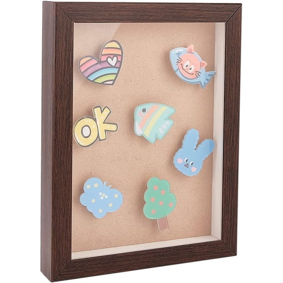 Medal Display Shadow Box Brown Medal Display Case Natural Wood Photo Frames with Clear Window for Military Medals Beach Tags Jewelry Pins Pin Enthusiast Collectibles - 8.7x6.7x1.1 Inch Brown DIY