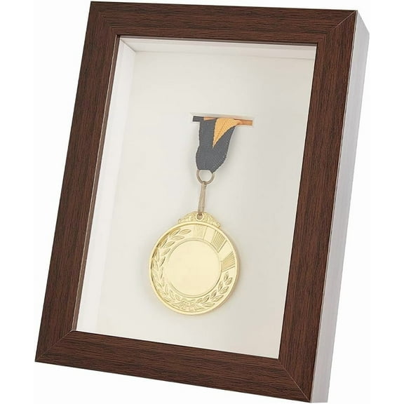 Medal Display Shadow Box Coconut Brown Medal Display Case Natural Wood Photo Frames with Clear Window for Sports Medals Military Medals Award Insignia 6x8x1.7 Inch DIY