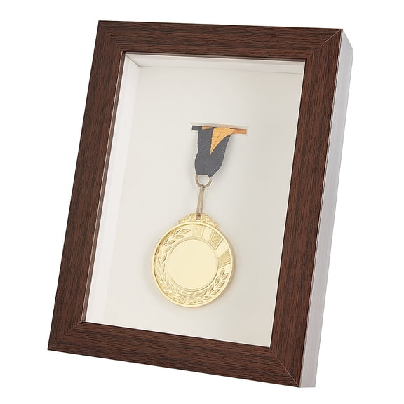Medal Display Shadow Box Coconut Brown Medal Display Case Natural Wood Photo Frames with Clear Window for Sports Medals Military Medals