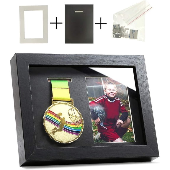 Medal Display Shadow Box - Single Medal Case - Perfect for Runners, Marathon, Race Winner, Soccer, Football, Gymnastics & All Sports (Black, 6x8)