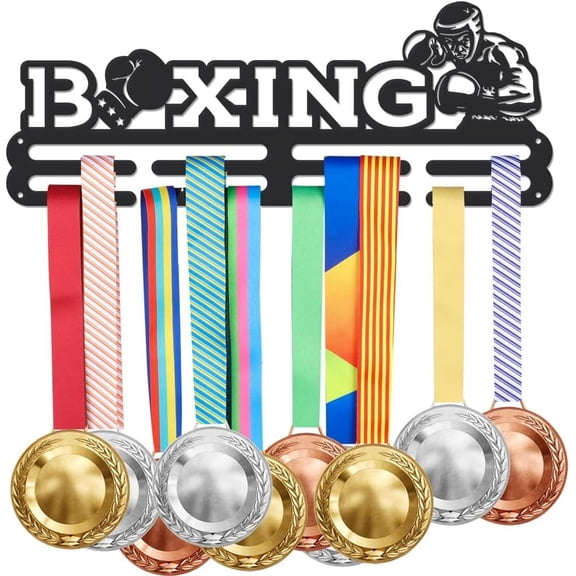 Medal Hanger Boxing Hanging Medal Hooks Sports Medal Holder Iron Wall Mounted Bars Home Decor Awards Display Decoration for Bedroom Living Room Gift for Athletes 40x15cm Black