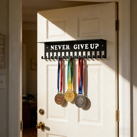 Medal Hanger Display Rack | Iron Trophy Shelf for Awards | Wall Mount Sport Medal Holder | 15.7"x4"x2.7" Black Durable Organizer | Multi Hook Storage for Gymnastics, Soccer, Football, Basketball |
