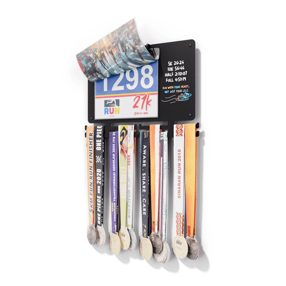 Medal Hanger Display for Runners, Marathon Medal Holder Display Wall Hanger and Race Bib & Picture Holder with Chalkboard Marker, | Holds up to 36 Medals, 80 Race Bibs