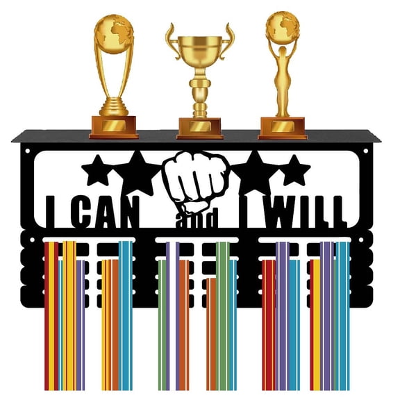 Medal Hanger Display Shelf with Stand - Sports 4 Rows Wall Mount Hold 70+ Medals for Gymnastics Soccer Running Swimming Awards Rack 15.7 x 7.9 Inch