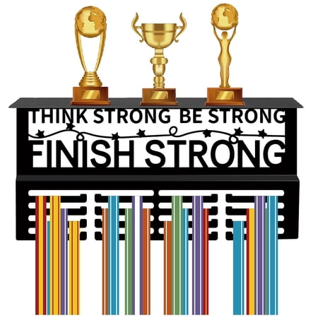 Medal Hanger Display Trophy Shelf Challenge Accepted Medal Holder with Shelf Stand Sports 4 Rows Metal Hanging Wall Mount Hold