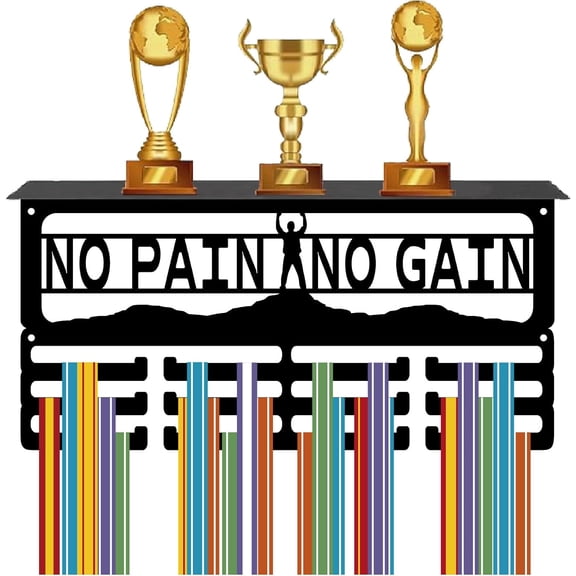 Medal Hanger Display Trophy Shelf Medal Holder Hanger with Shelf Stand Sports Wall Mount Holds 60+ Medals Organizer Rack Black Trophy Holder