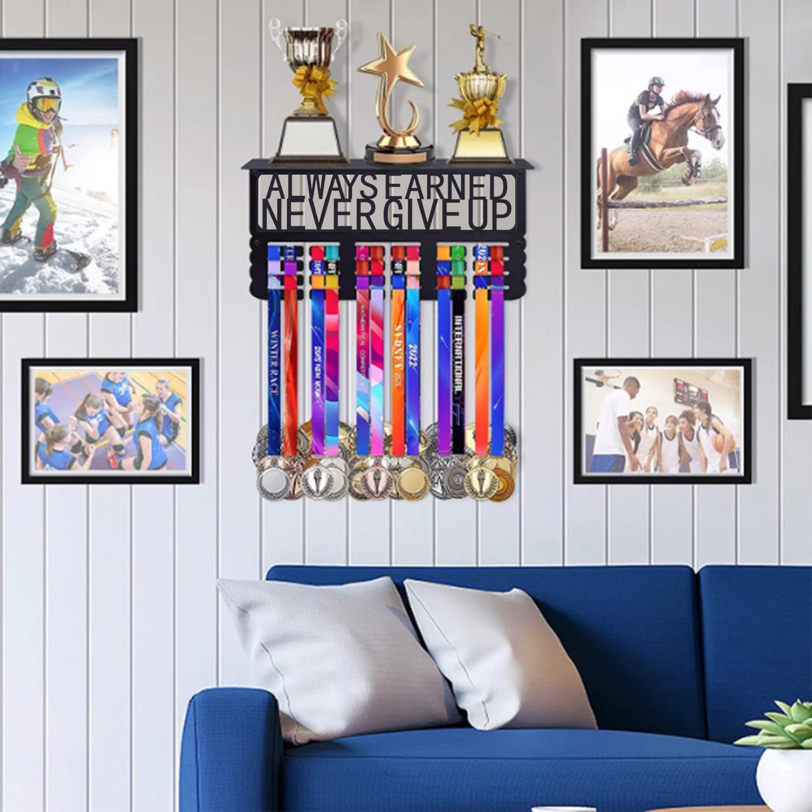 SUPERDANT Espositore Da Parete Per Medaglie Di Ginnastica - In Metallo Nero, 40x15 Cm, Con Ganci, Può Contenere Oltre 60 Medaglie, Regalo Per Atlete E Atleti