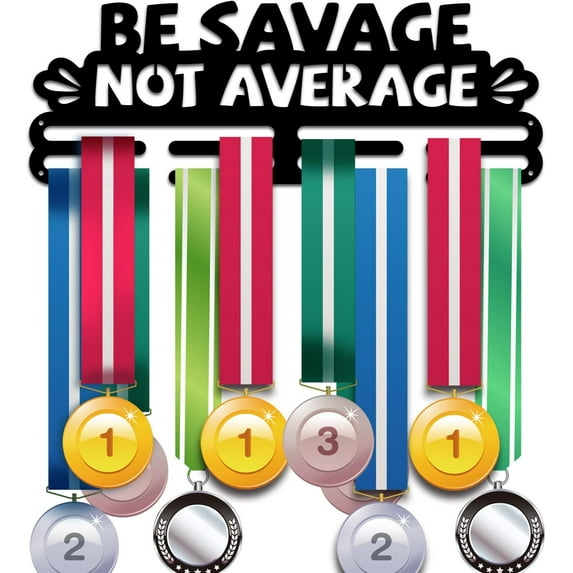 Medal Hanger Holder Be Savage Not Average Medal Display Rack Hanger Awards Ribbon Cheer Tiered Sport Award Rack Wall Mount Metal Frame for Over 50 Medals Necklace Jewelry 15.75 Inch/40cm