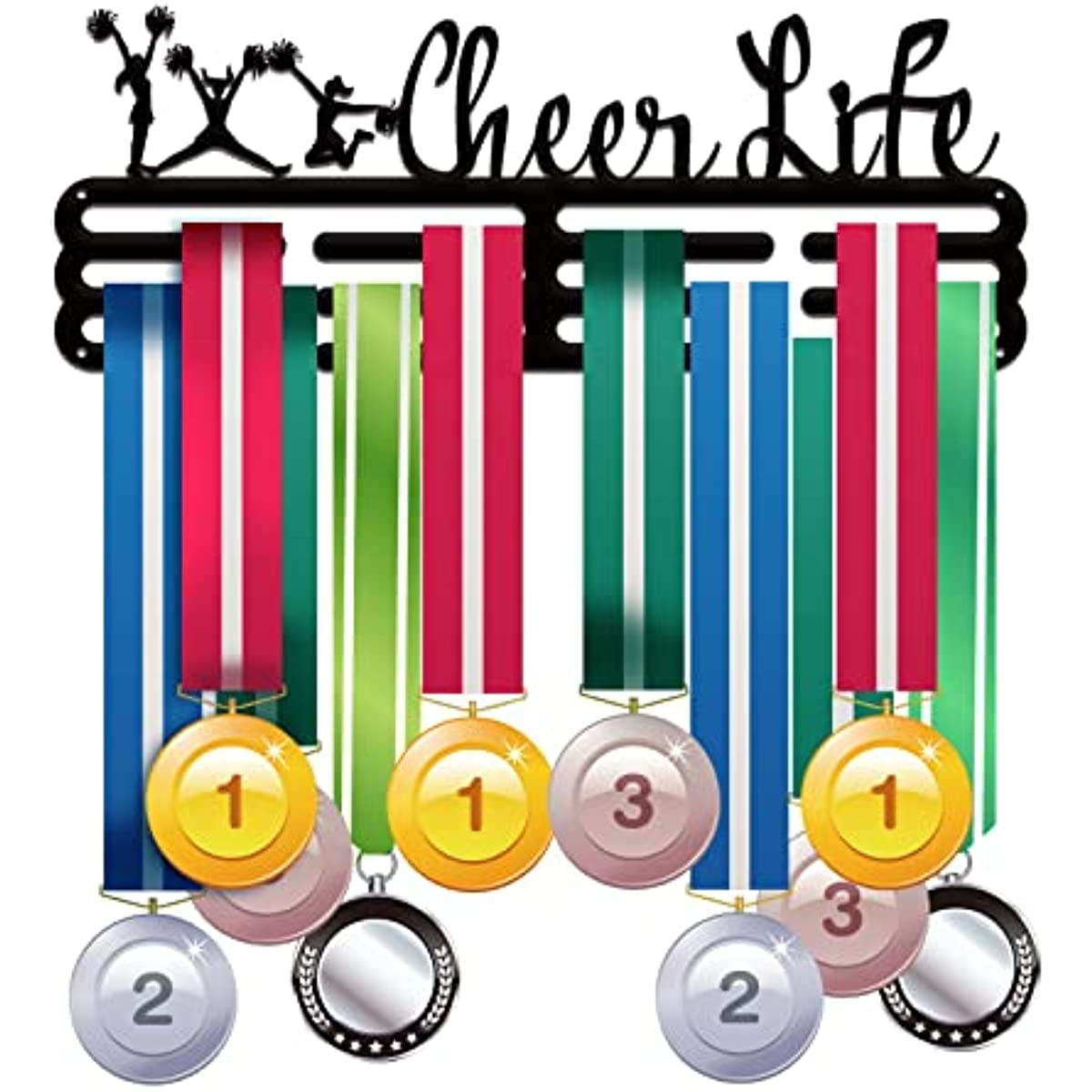 Cheer Baton Rack Medal Holder Display Cheerleading Award Ribbon Hanger 3 Lines ...